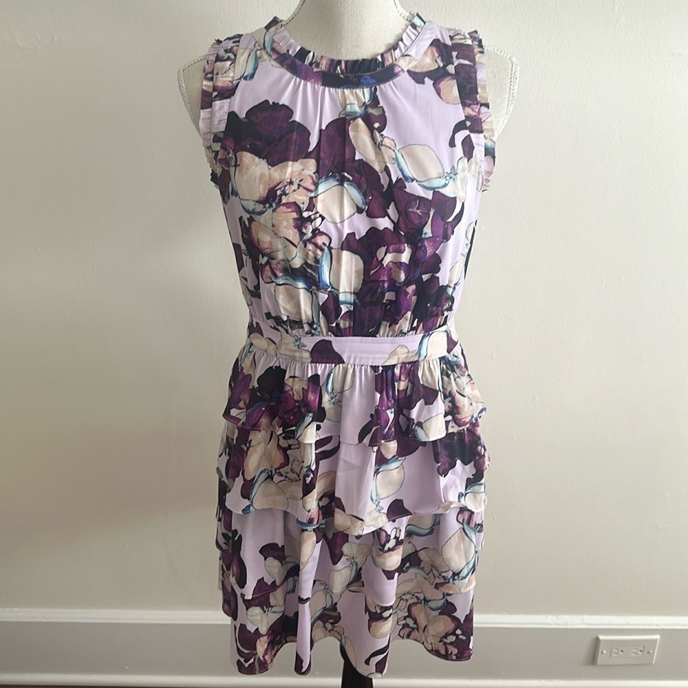 Banana Republic Floral Lilac Purple Andre A Line Dress 4 Petite